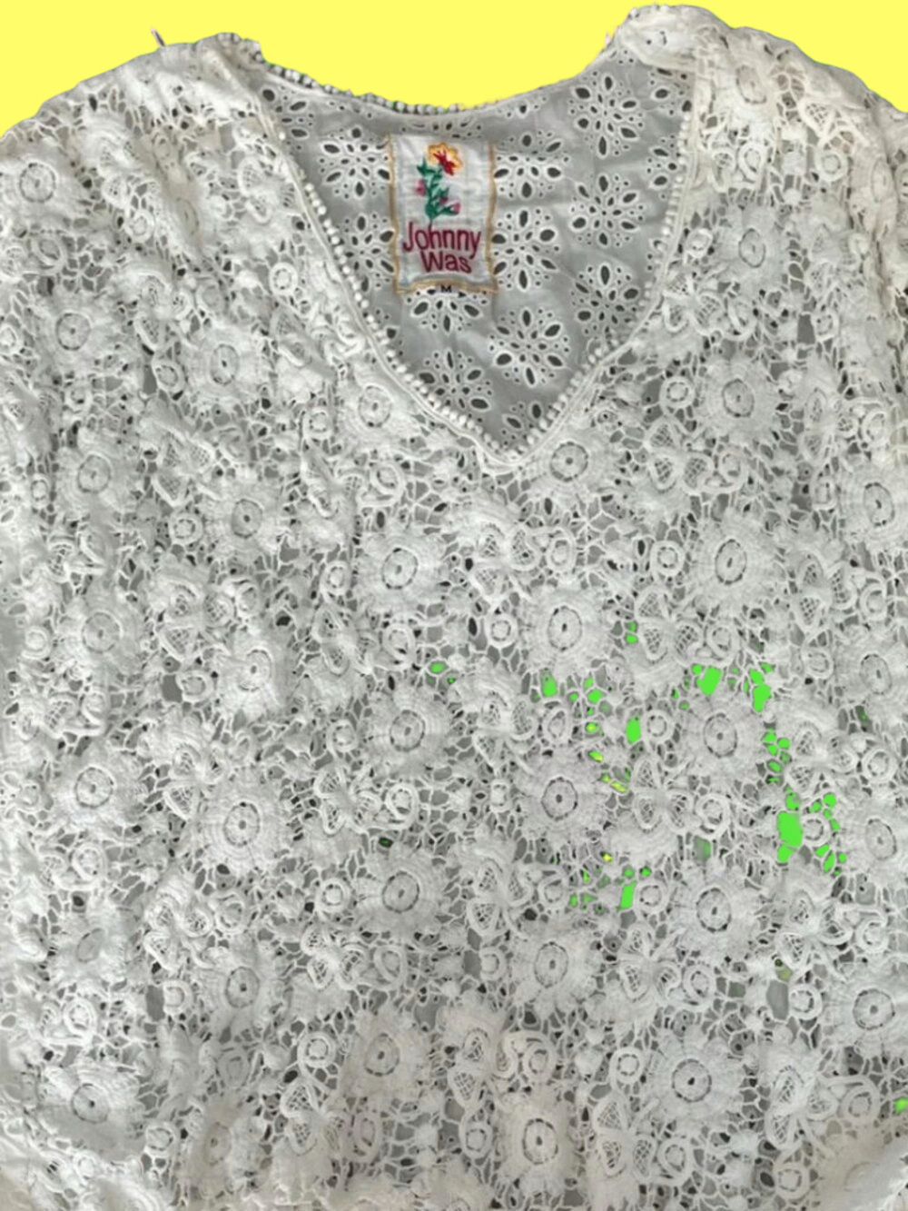 Johnny Was White Crochet Lace V-Neck Top